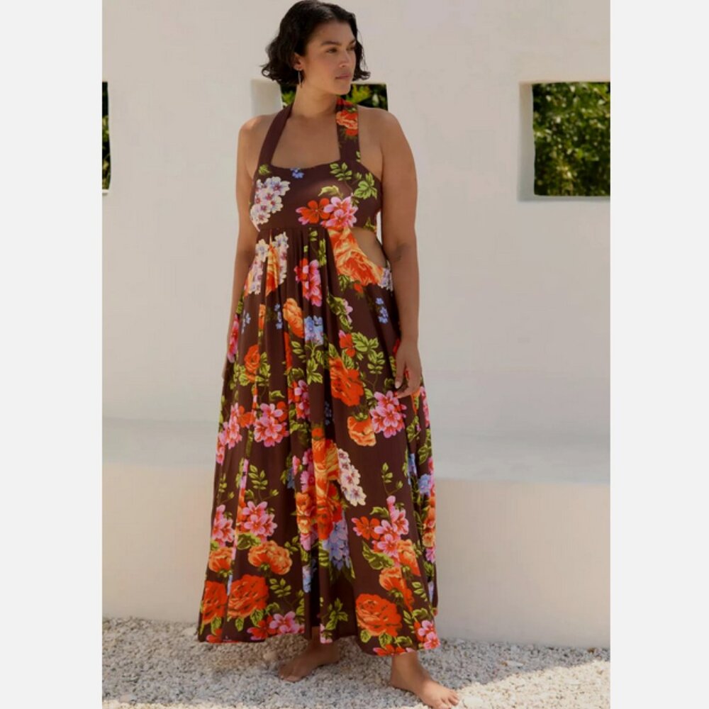 Anthropologie The Piper Bandeau Maxi Dress Brown Floral Plus Size 3X NWT - Picture 1 of 7